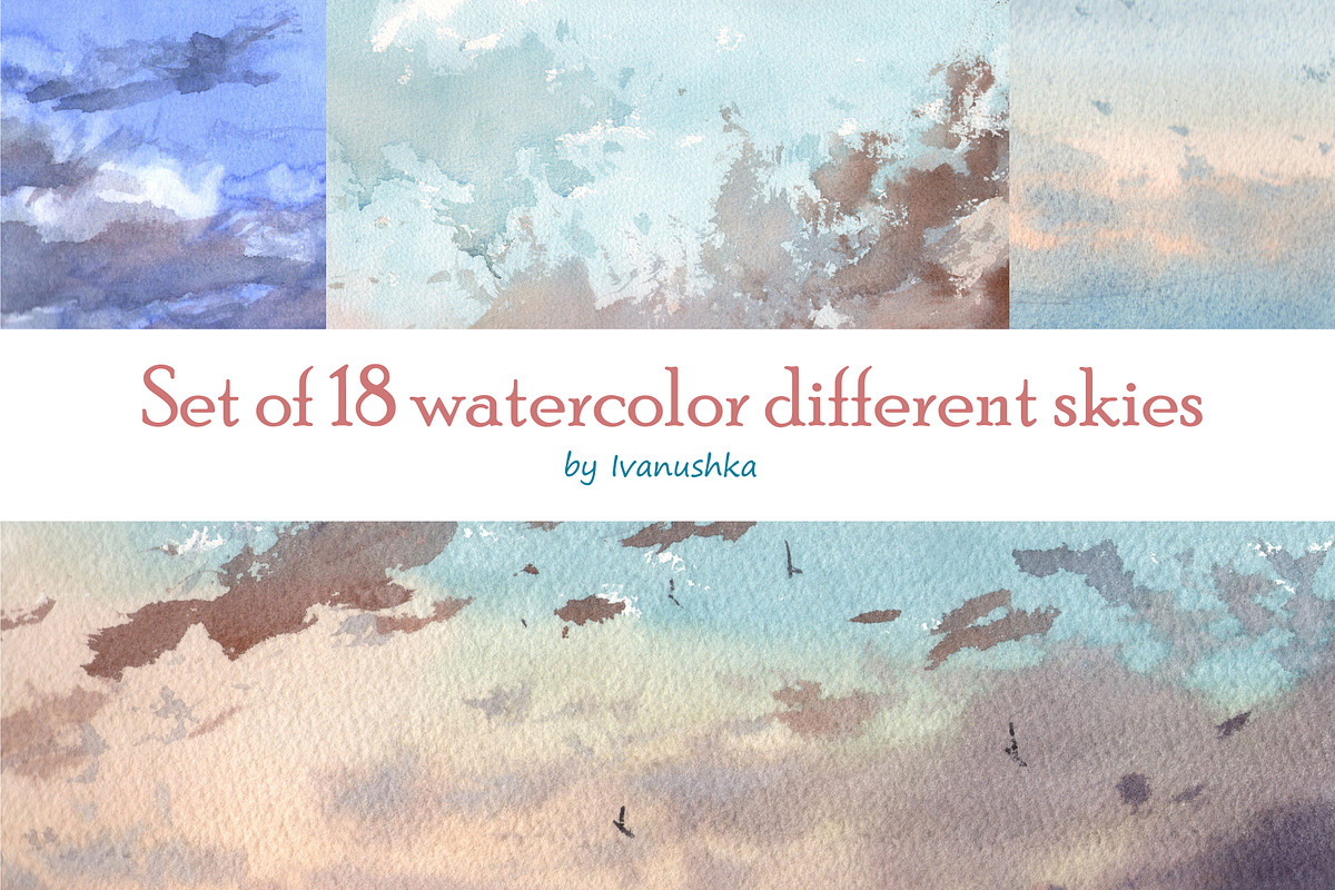 Watercolor set of skies, a Texture Graphic by ivanushka-art (Photo 1 of 6)