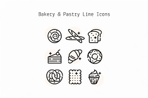 Bakery & Pastry Line Icons, an Outline Icon by Lyolya Profitrolya