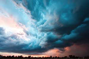 Dramatic storm clouds gather over a tranquil landscape at dusk under vibrant co, a Nature Photo by AlyaAnd