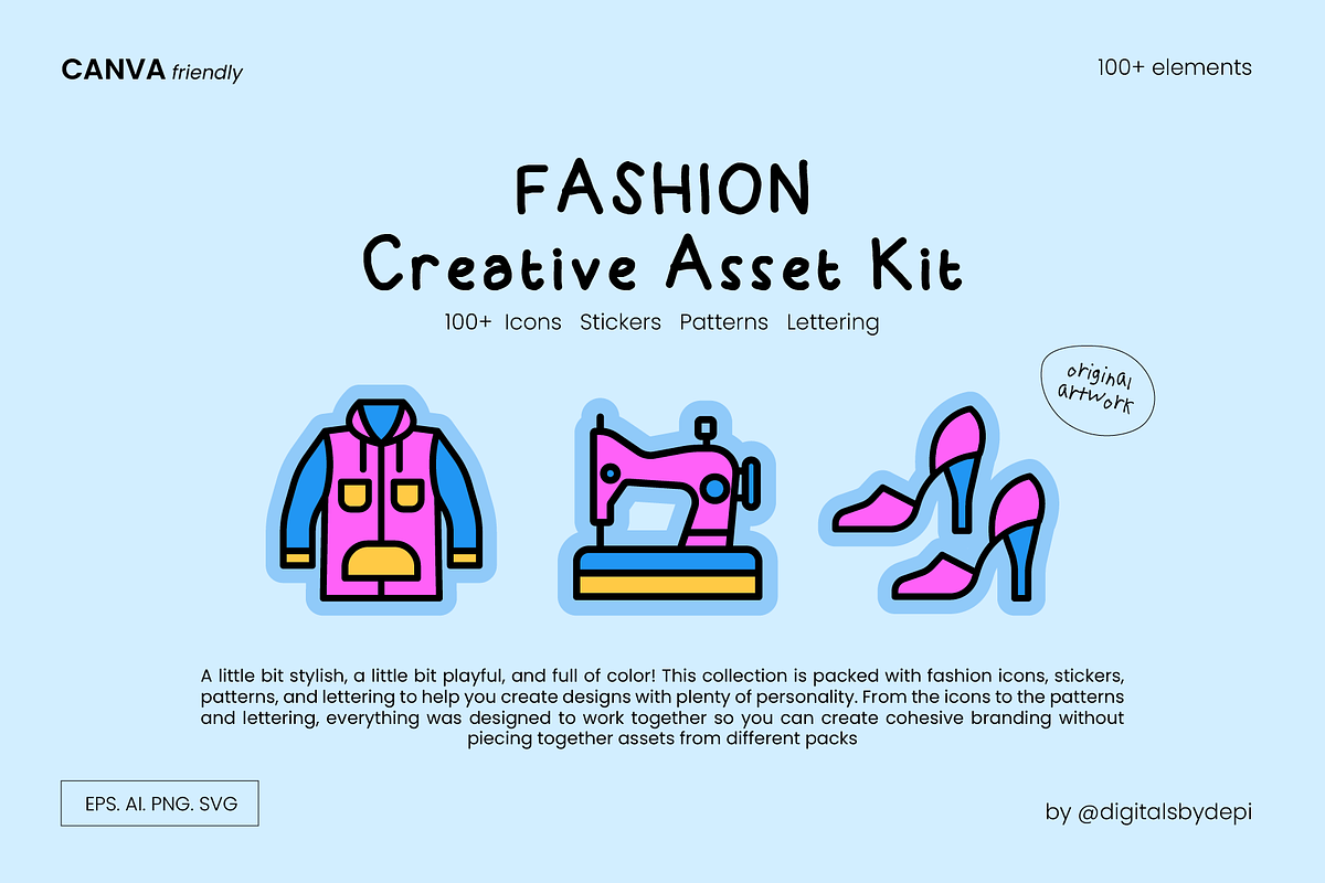 100+ Fashion Icons, Pattern, Poster, an Object Illustration by digitalsbydepi (Photo 1 of 17)