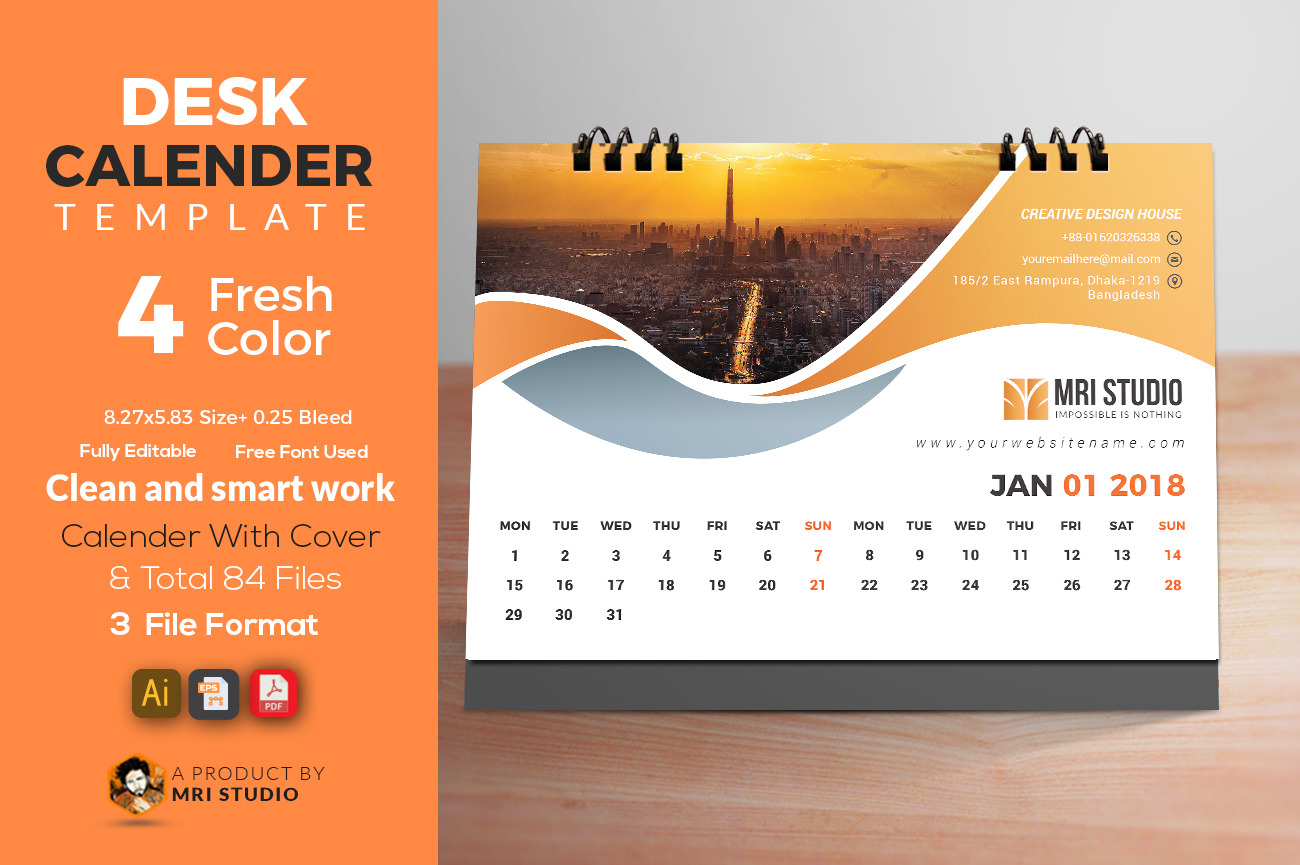 Desk Calander Template 2018 by Mri Studio  Creative Market