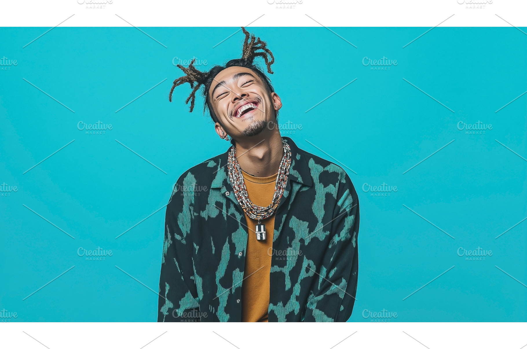 Smiling young Asian man with braided, a Beauty & Fashion Photo by Sergey Kotenev