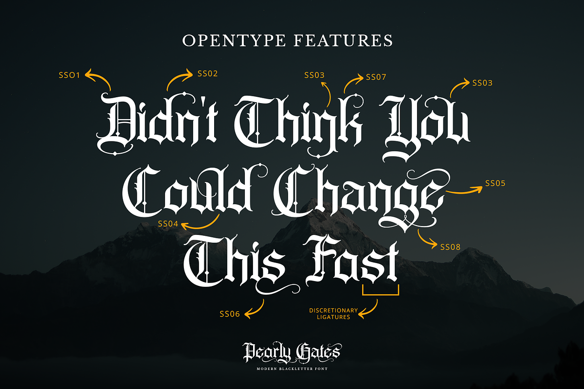 Pearly Gates - Blackletter Font, a Blackletter Font by Pixesia Studio (Photo 10 of 12)