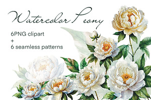 Watercolor White Peony. AI