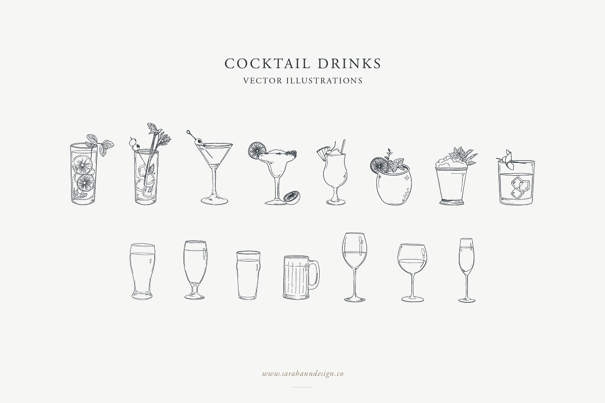 Cocktail Drinks: Vector Illustration, a Food Illustration by Sarah Ann Design (Photo 1 of 6)