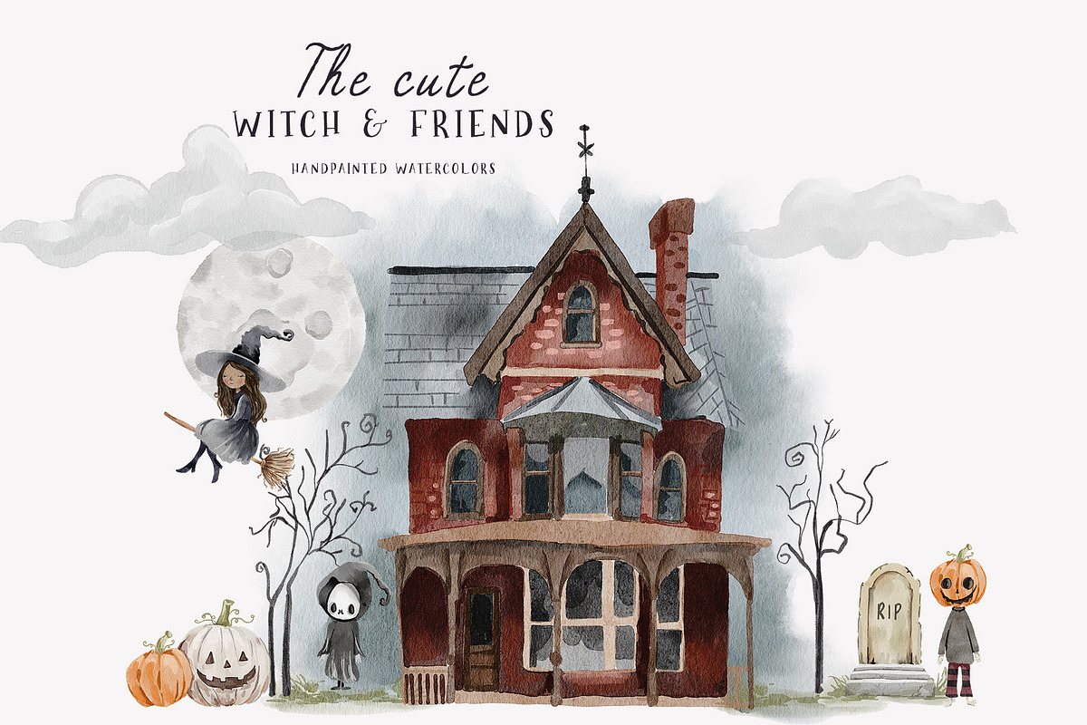 Cute Halloween watercolor clipart, a Seasonal Illustration by Grace Noboa Illustrations (Photo 12 of 12)