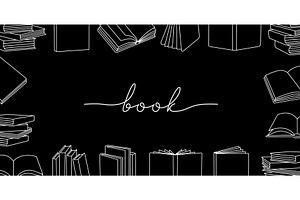 Books Horizontal Outline Banner