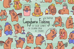 Kawaii Capybara Fishing, an Animal Illustration by Palau