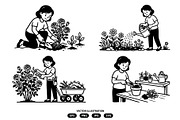 women who are tending flower gardens, a Person Illustration by Vectorlina (Thumbnail 1 of 3)