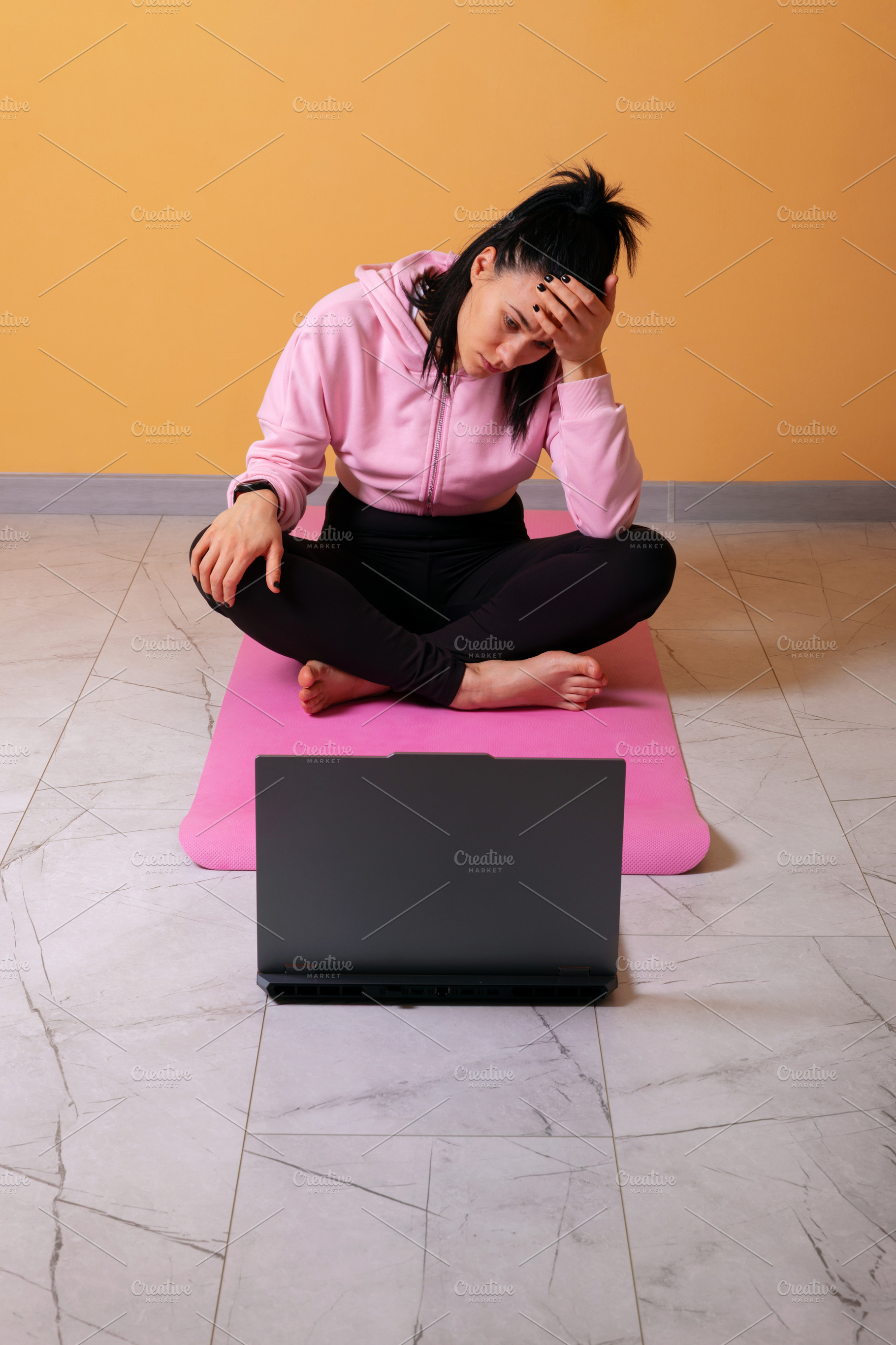 Stressed Woman on Yoga Mat, a Person Photo by Ales Munt