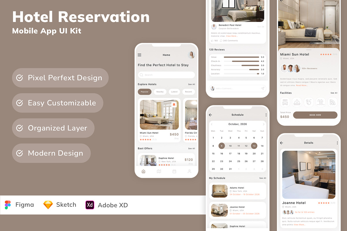 Hotel Reservation Mobile App UI Kit, an UI Kit Template by Betush (Photo 1 of 2)