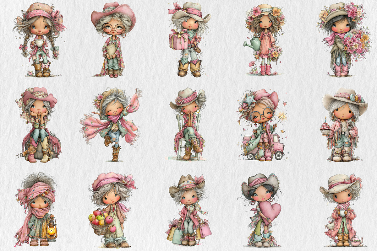 Whimsical Western Cowgirl Clipart, a Seasonal Illustration by Rose Art (Photo 2 of 6)
