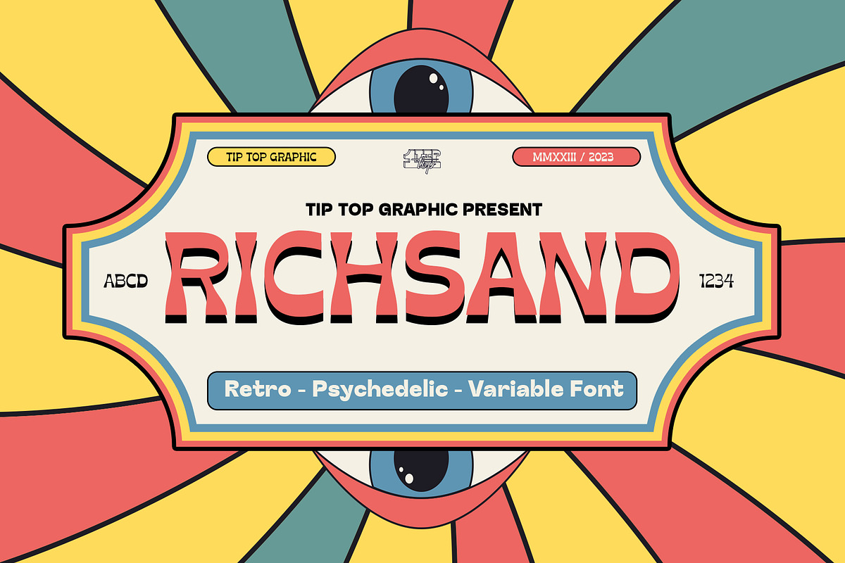 Richsand | Retro Psychedelic Font, a Sans Serif Font by Tiptop Graphic (Photo 1 of 9)