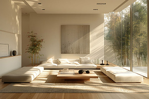 Compose a minimalist living room tha, a Photo by LOGOCREATIVE
