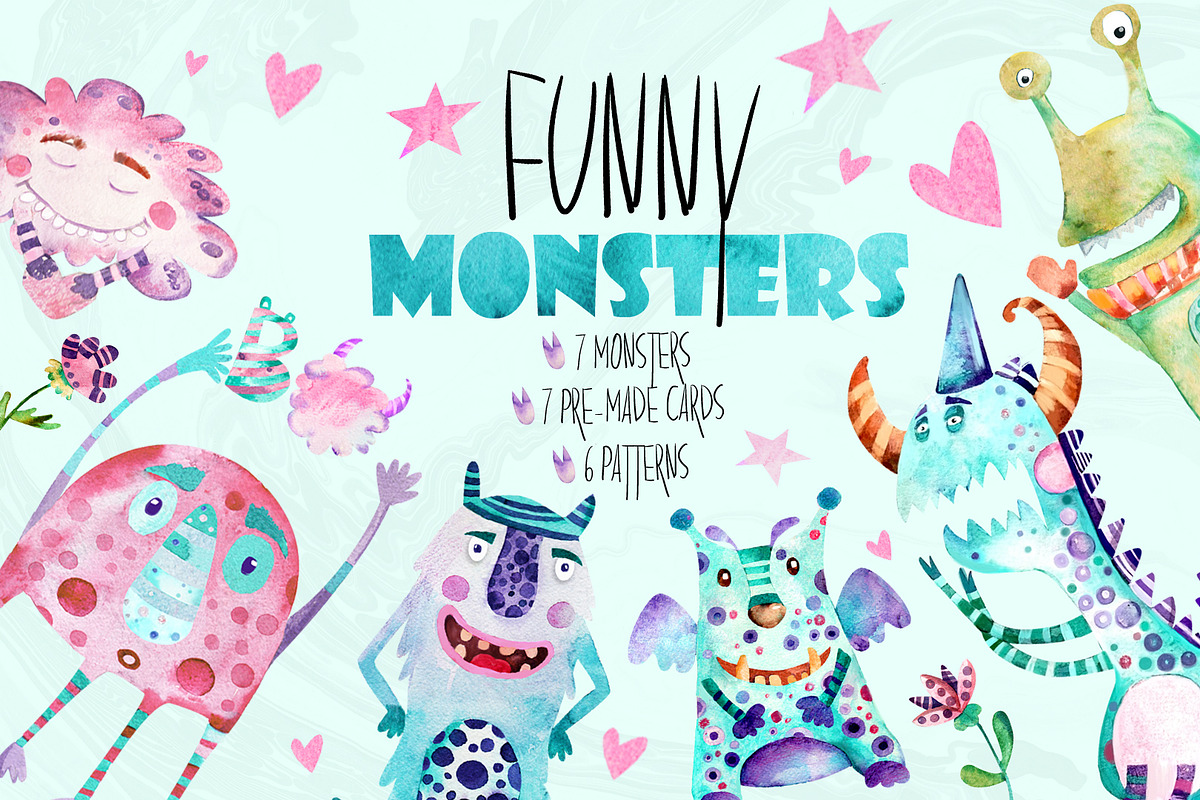 Funny Monsters| watercolor set, an Illustration by SimpleLesia (Photo 1 of 7)