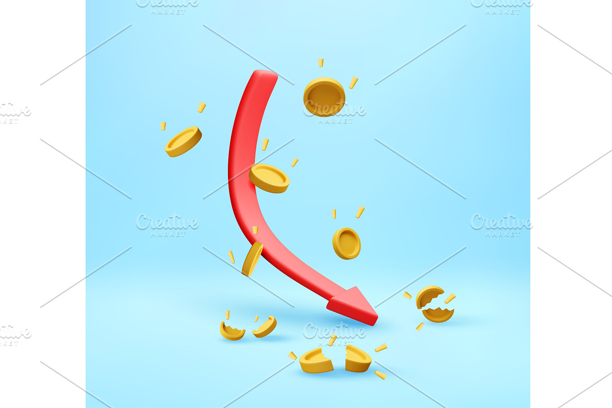 3d arrow down with falling and, a Finance Illustration by Abscent