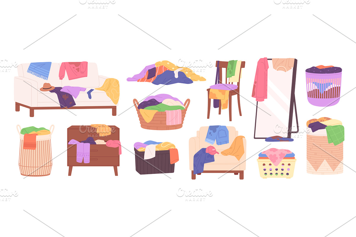 Messy clothes piles. Scattered, an Illustration by LadadikArt