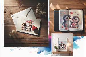 Cute Penguin Couple – Romantic Valen, an Illustration by Lesia.kabakova