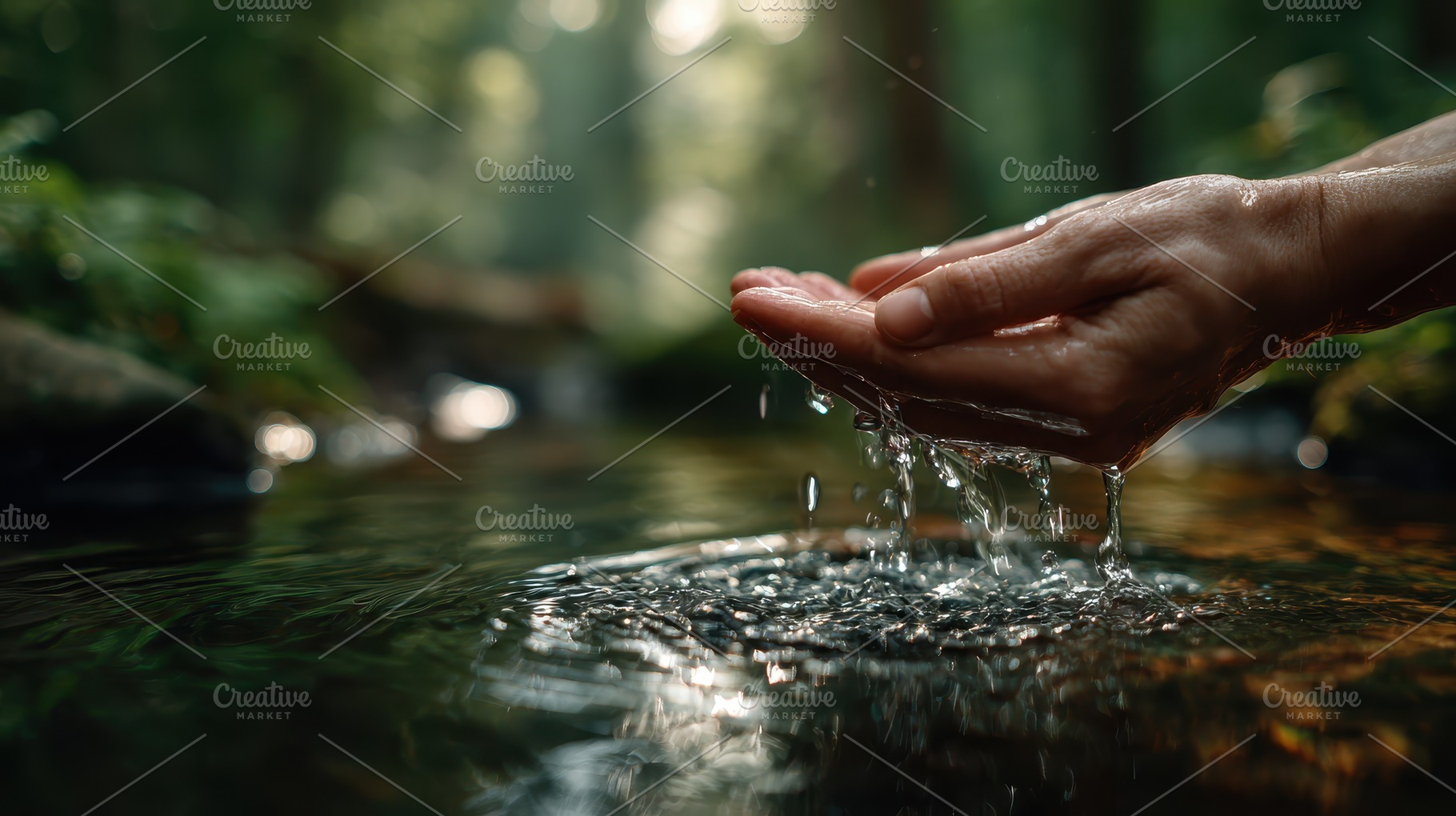 Hands cupping pure water from a fore, a Photo by Pixeness Studio