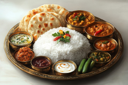 Delicious Indian Thali Platter Rice, a Background Photo by Pixeness