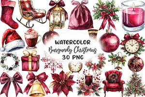 Elegant Burgundy Christmas Clipart, an Illustration by CraftArtStudio