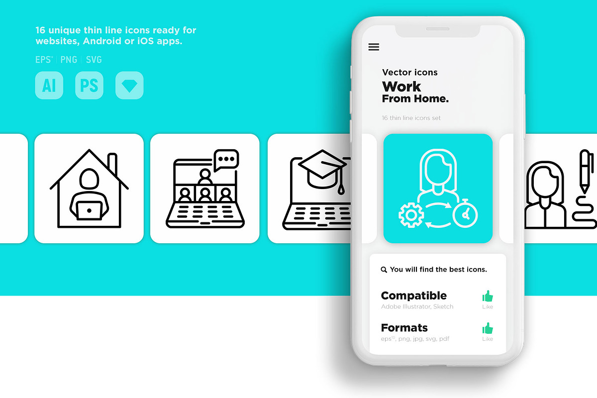 Work From Home  | 16 Thin Line Icons, an Outline Icon by Alex Blogoodf (Photo 10 of 15)