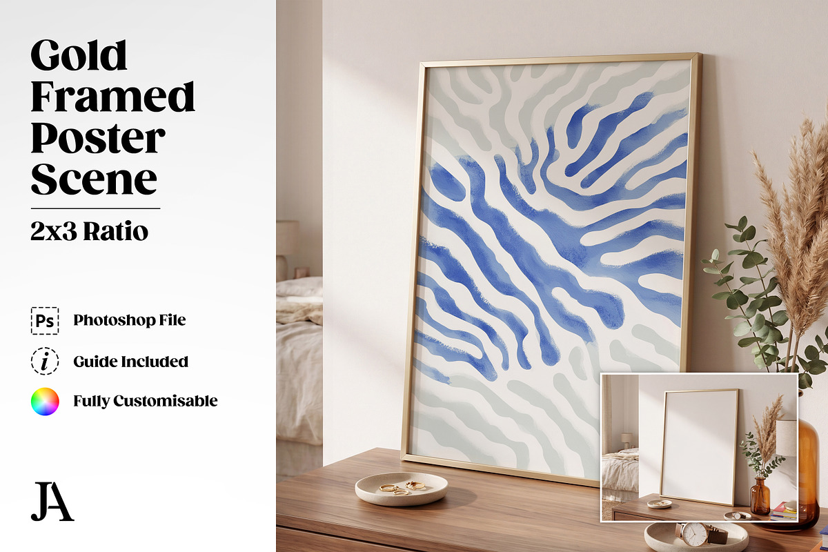 Gold Framed Poster 2x3 PSD Mockup, a Household Mockup by Julian Adams (Photo 1 of 3)