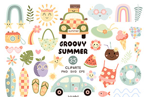 Groovy summer clipart, a Seasonal Illustration by JulzaArt