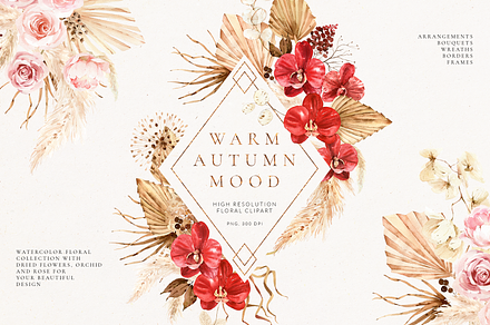 Warm autumn - watercolor floral set