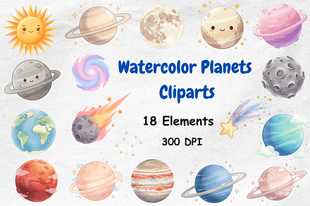 Watercolor Planets Clipart