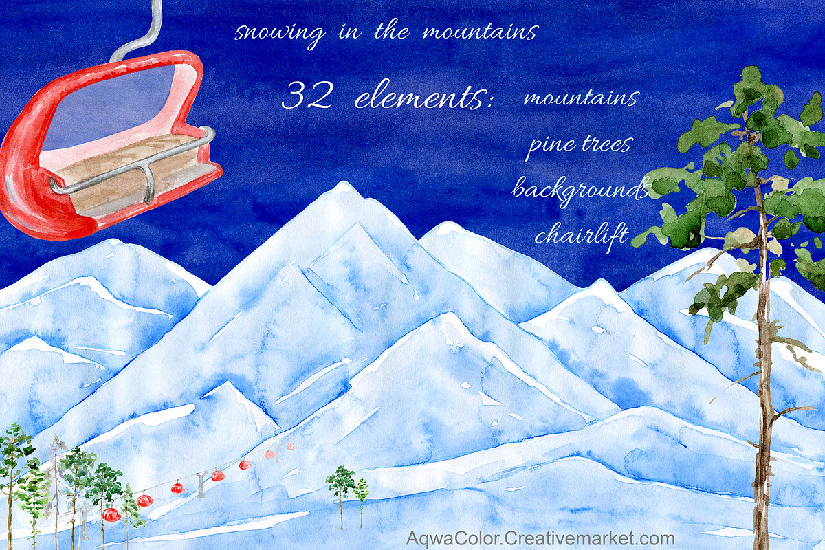 Snowing Watercolor clipart, an Illustration by AqwaColor (Photo 1 of 6)