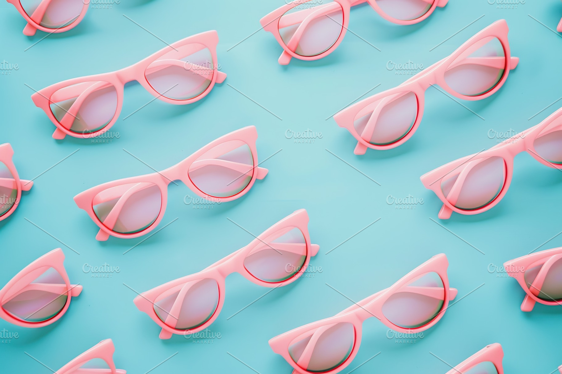 Pattern of pink sunglasses on blue background, a Food & Drink Photo by AlyaAnd