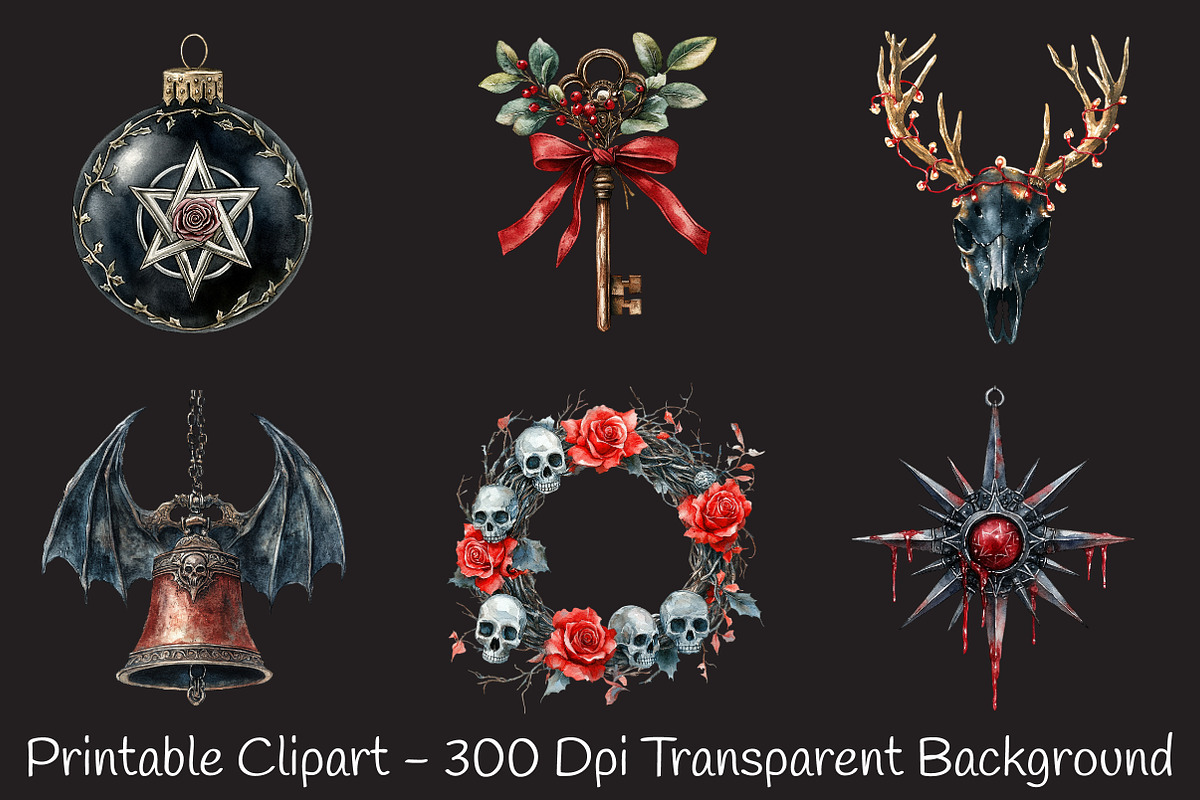 Gothic Christmas Watercolor Clipart, an Illustration by RobertsArt (Photo 3 of 7)