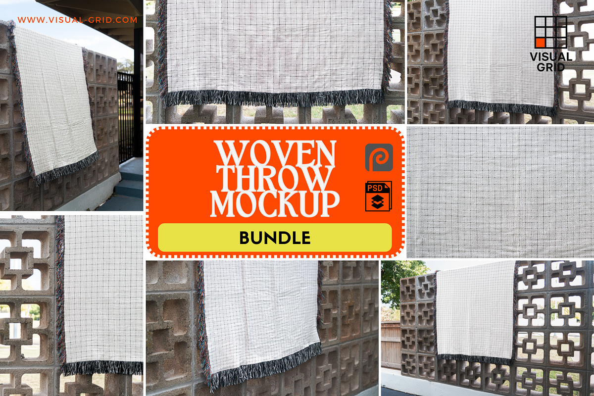 Woven Throw Blanket Mockup - Bundle, a Household Mockup by VisualGrid (Photo 1 of 10)