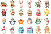 Cute Christmas Watercolor Clipart, an Illustration by Sublimation Artist (Thumbnail 2 of 6)