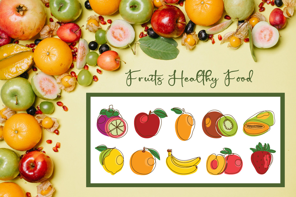 20 Fruits Healthy Food in Line Art, a Food Illustration by jongcreative (Photo 2 of 5)