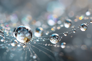 Dewdrops on a spiderweb glistening i, a Photo by Pixeness Studio