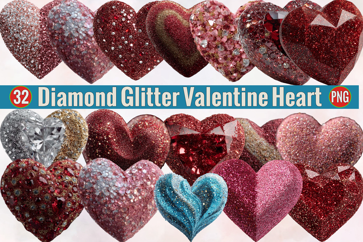 Diamond Glitter Valentine Heart PNG, an Illustration by SVGArt (Photo 1 of 8)