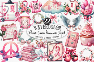 Breast Cancer Awareness Watercolor, an Illustration by Designking
