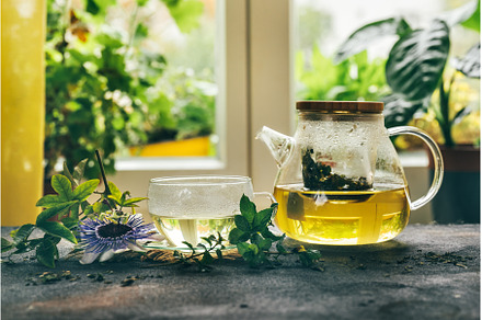 Cup of herbal tea from the leaves of