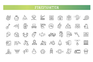 Firefighting safety equipment icons, an Outline Icon by Tettygreen