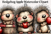 Hedgehog Apple Watercolor Clipart, a Seasonal Illustration by CreationArt (Thumbnail 1 of 6)