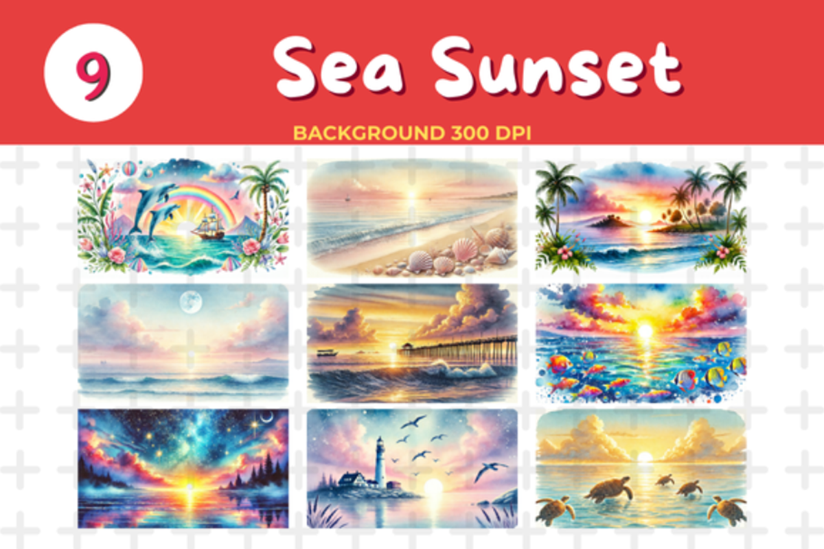Watercolor Sea Sunset Background JPG, an Education Illustration by John_Walker (Photo 4 of 4)