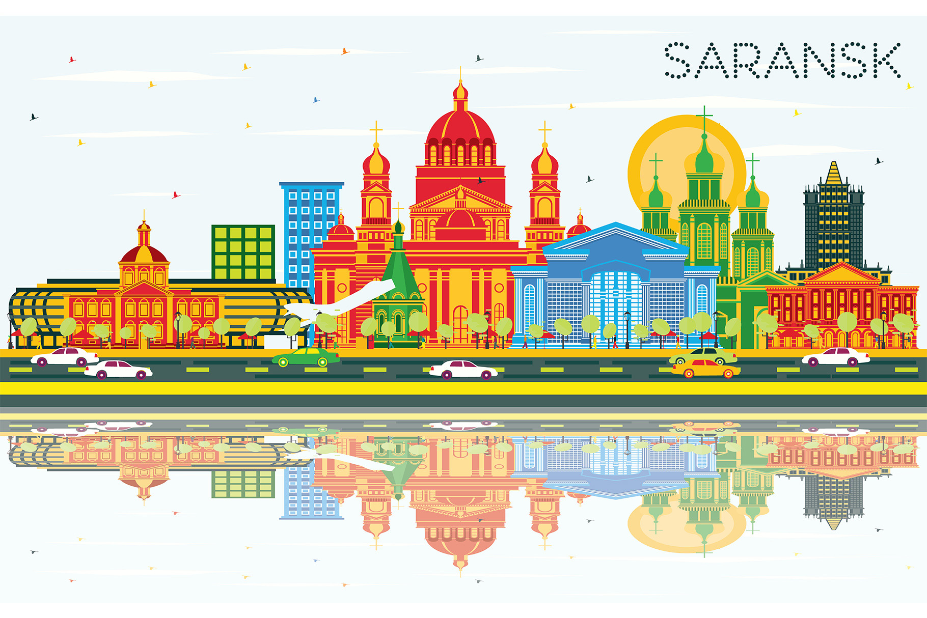 Saransk Russia City Skyline, a Person Illustration by Booblgum