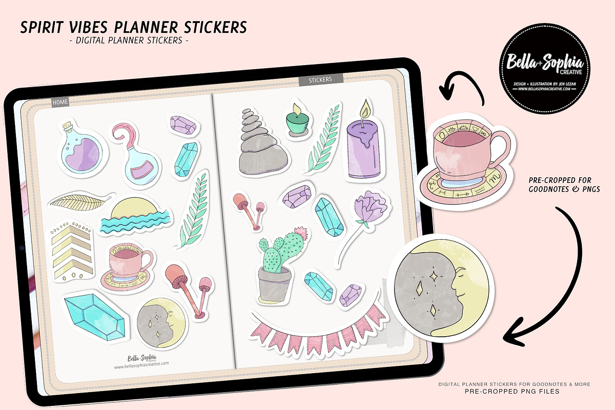 Spirit Vibes Digital Sticker PNGs, a Stationery Template by Bella+Sophia Creative (Photo 1 of 4)