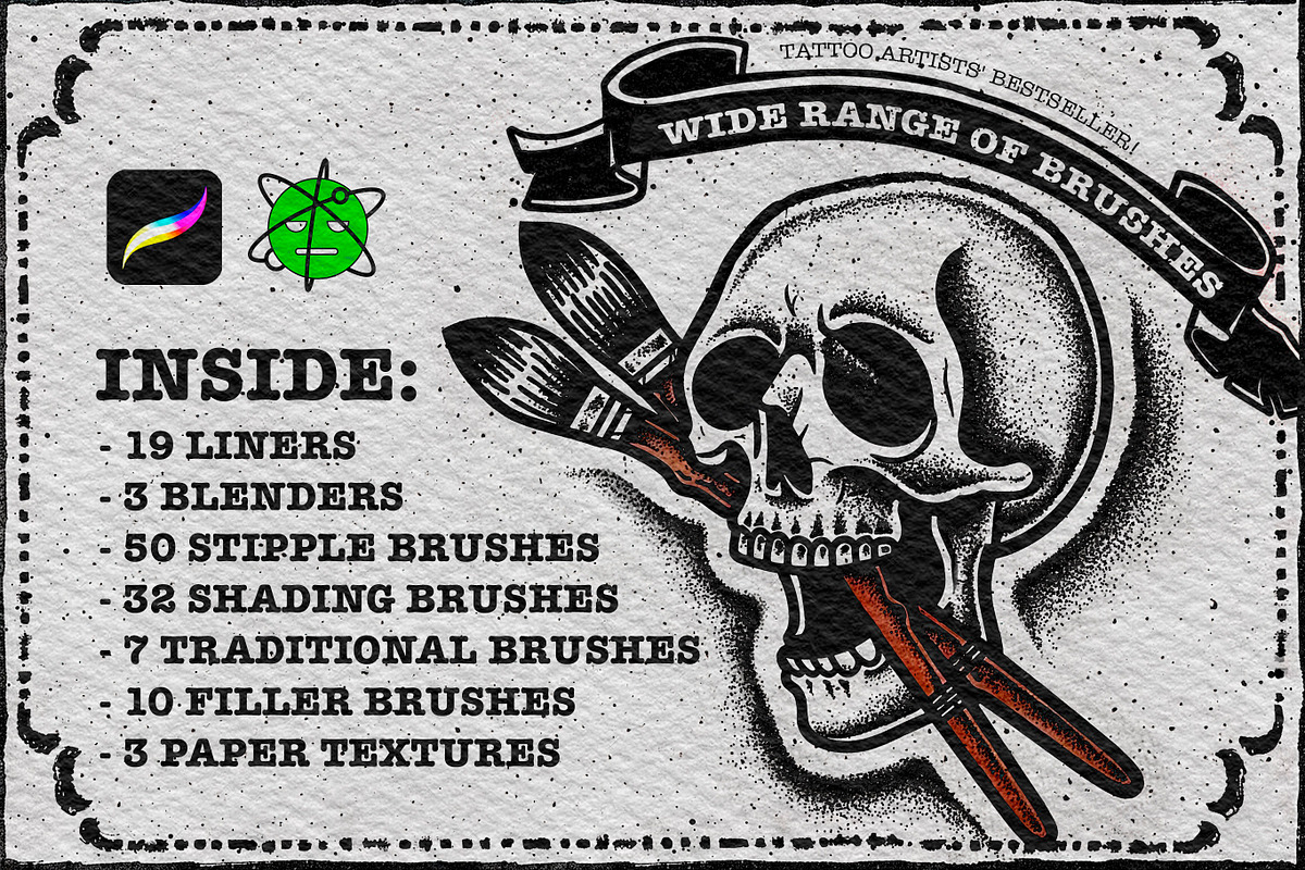 120 Procreate Tattoo Brushes, a Brush Add-On by Nuclear Brushes (Photo 2 of 10)