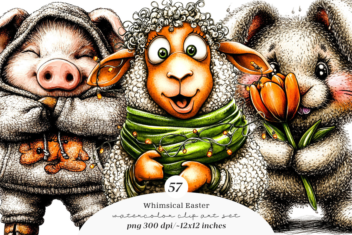 Whimsical easter animals clipart, an Illustration by SinaCreation (Photo 1 of 11)