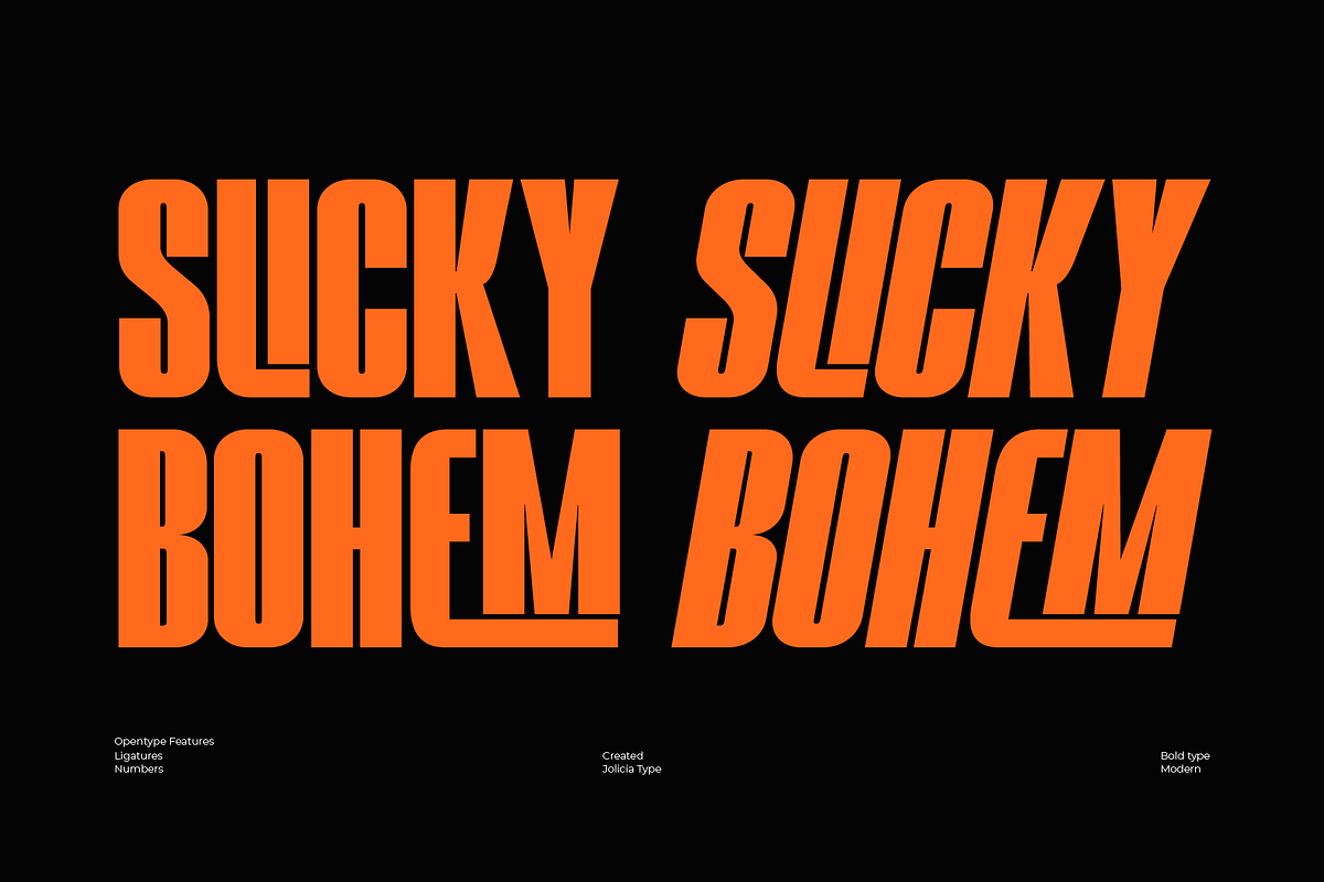 SLICKY BOHEM | LIGATURE SPORT FONT, a Sans Serif Font by Jolicia Type (Photo 1 of 11)