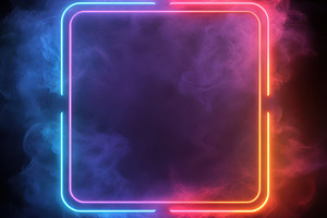 Neon Square Frame in Smoky Atmospher, an Abstract Photo by Pixeness Studio