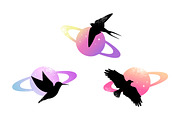 Celestial Saturn Birds Silhouettes, an Animal Illustration by PsychocheArt (Thumbnail 1 of 4)